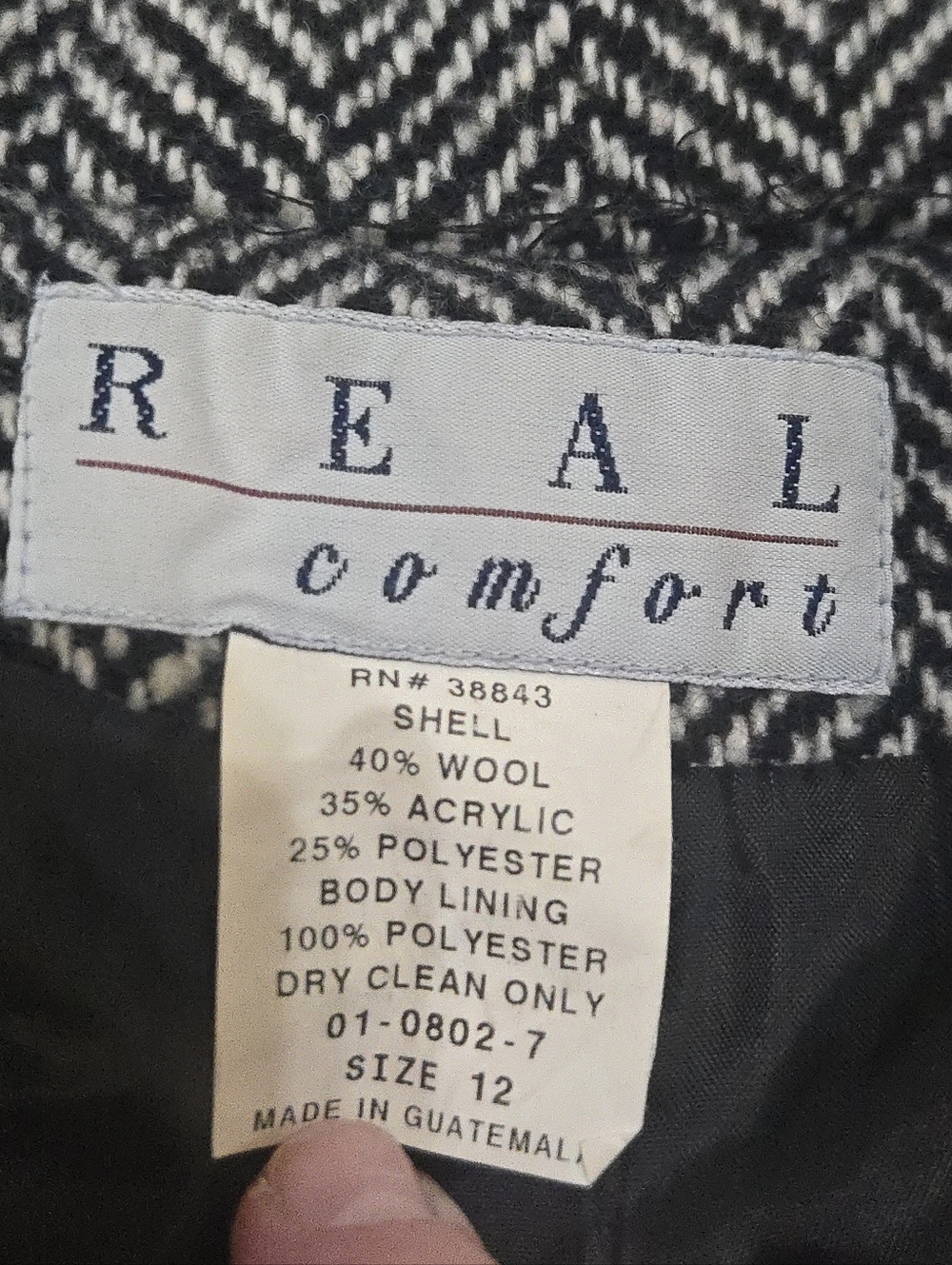 Real Comfort Vintage Black & White Tweed Herringbone Wool-Blend Coat, Size 12 - Picture 2 of 8